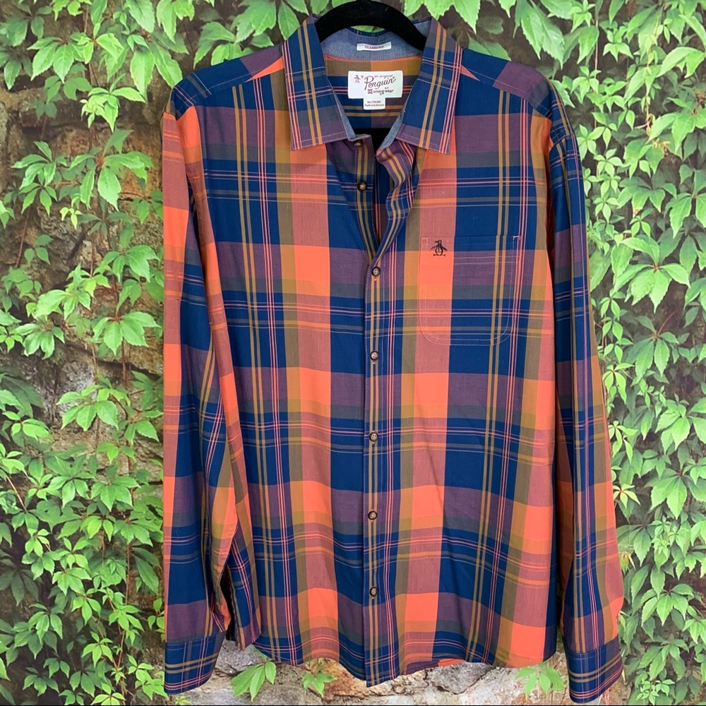 ORIGINAL PENGUIN Button-Front Plaid Shirt, XL